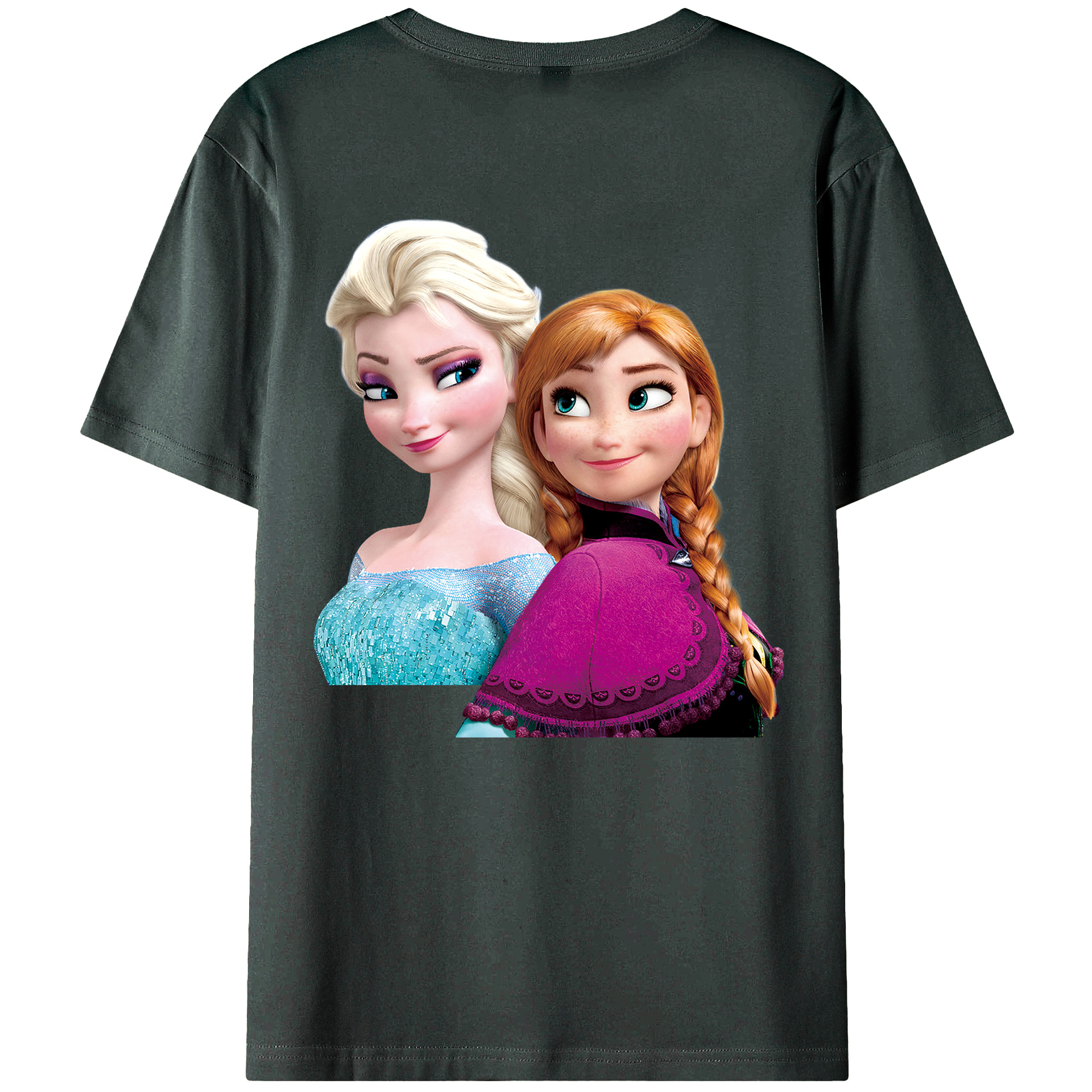 （画像用） アナと雪の女王 アンナ エルサ Frozen Anna Elsa 綿100％ メンズ半袖Tシャツ（バックプリント） 通気性